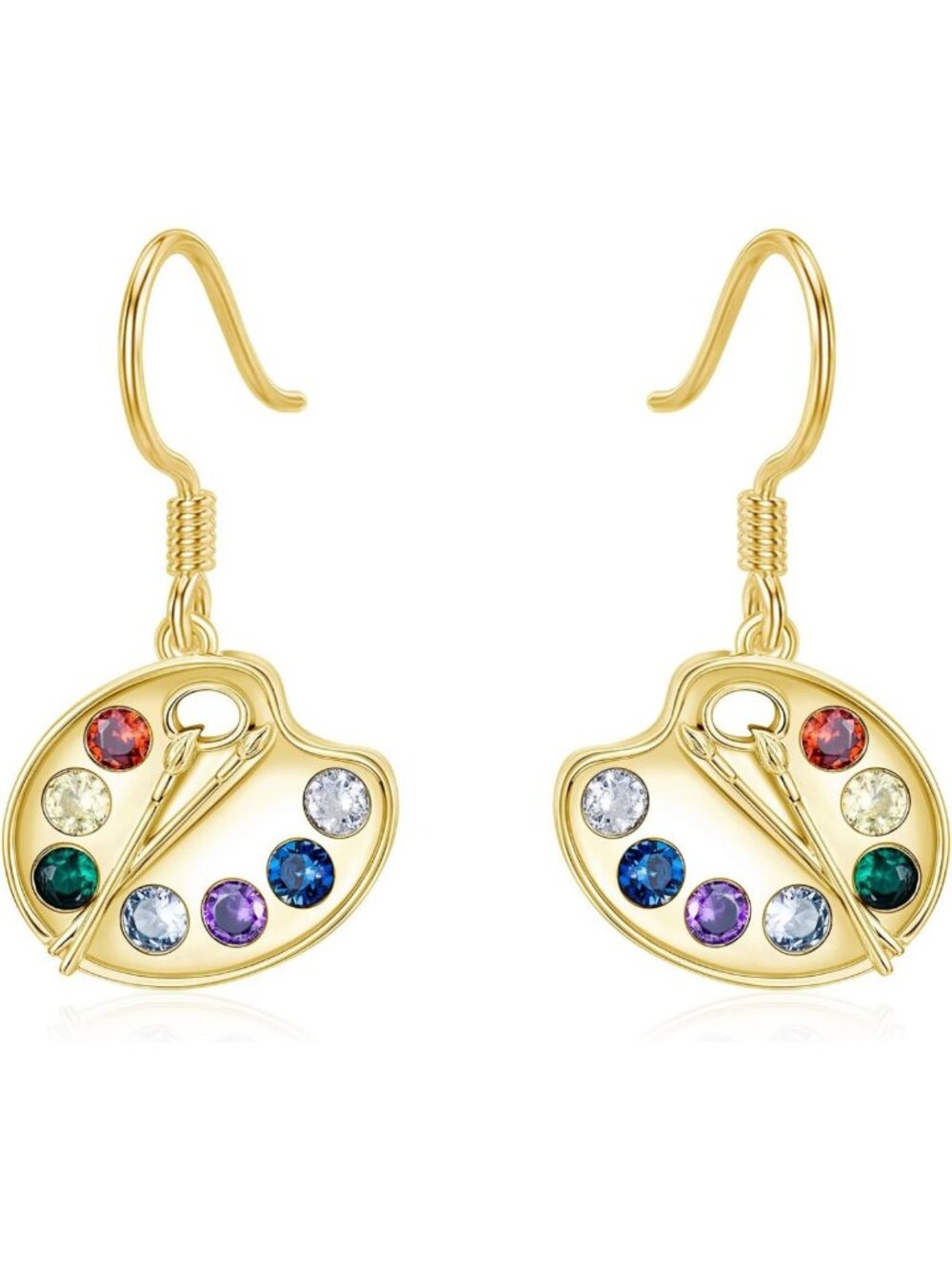 Colorful 925 Sterling Silver Paint Palette & Brush Dangle Earrings - Artist